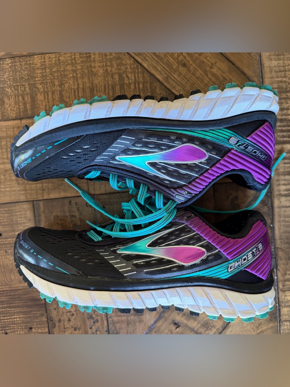 Brooks Ghost 9 Women’s Running Shoes Size 6 Black Purple Teal Athletic Sneakers